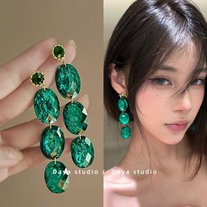 Bông Tai Kim Cương Ngọc Lục Bảo Dành Cho Nữ, Thiết Kế Sang Trọng Nhẹ Nhàng, Đơn Giản Và Tinh Tế, Phong Cách Cổ Điển Cao Cấp, Bông Tai Cá Tính