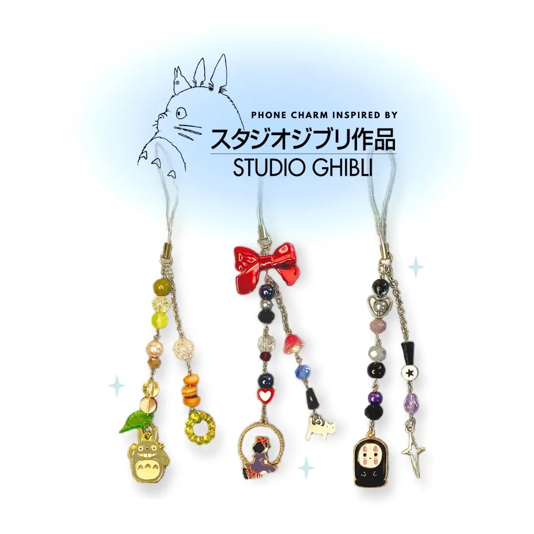 Studio Ghibli Beads Phone Charm / Phone Strap / Gantungan HP Manik Manik by Kilau Pernik - My Neighbor Totoro, Kiki's Delivery Service, No Face Spirited Away