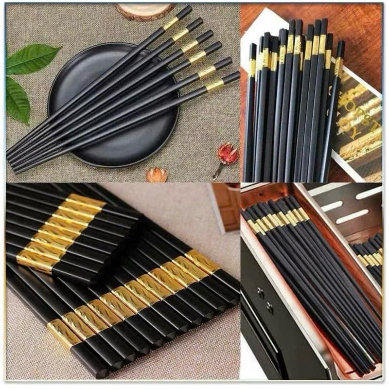 Sét 50 Đôi Đũa Mạ Vàng Hàn Quốc Nhựa Đen Nhật Cao Cấp Chống Trơn Chống Mốc Chịu Nhiệt