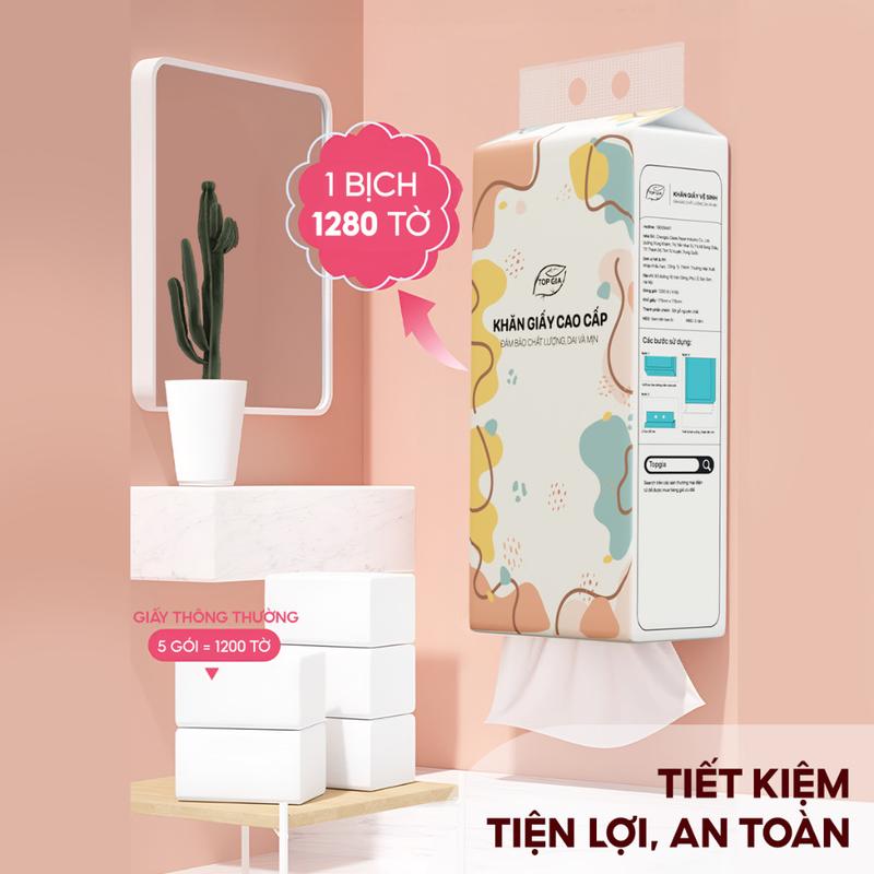 [FLASH SALE THỨ 6 ĐB] Giấy vệ sinh treo tường Top Gia thùng 6 bịch đa sắc làm từ bột gỗ nguyên chất, 1280 tờ 4 lớp dày dặn 1