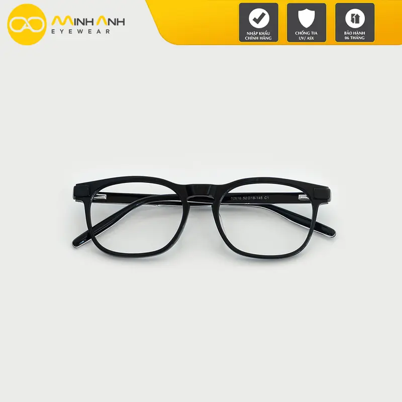 Gọng kính cận nam nữ mắt vuông màu đen MINH ANH chất liệu nhựa lõi kim loại phong cách Hàn Quốc - 02610-C1 0