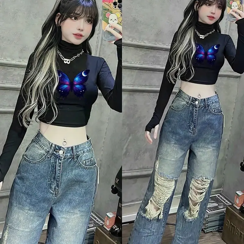 Áo cổ lọ tay dài croptop in hình con bứm 3D cực hot , chất thun bozip dày dặn 1