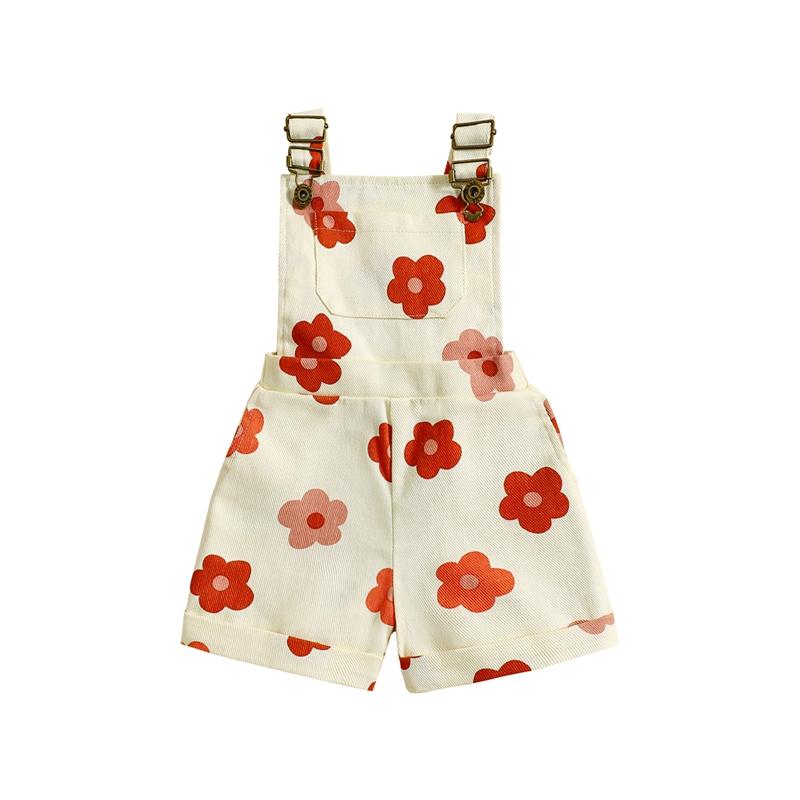 Product Introduction of Pink/ White Toddler Kid Little Girl Denim Overalls Flower/Strawberry Print Jeans Overalls Strap Suspender Shorts Outfit 6 12 18 24 Months 2-6 Years Old Kid 38
