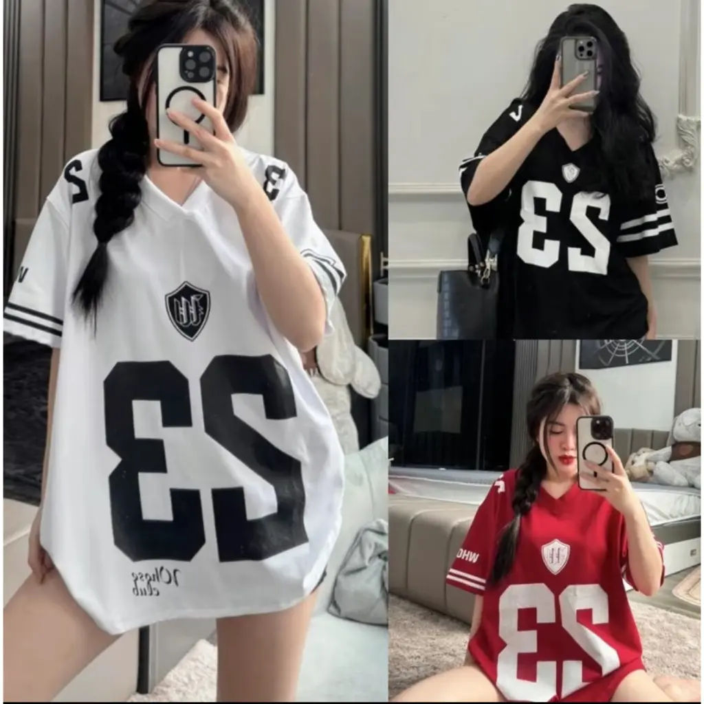 Áo Thun Phối MẪU 05 Cổ Tim In Số 23 Form Rộng Thời Trang Unisex Áo Phông Menswear