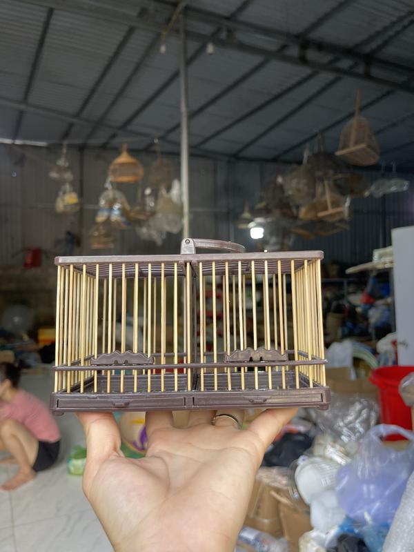 Lồng chim Mini 2 Ngăn thuần chim mộc sâu khuyên hút mật ốc mít nan tre bền dẹp cao cấp