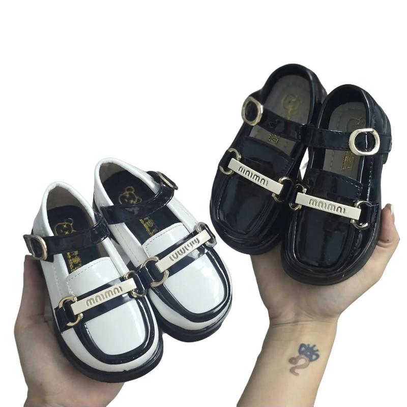 Giày đốc xích miu quai dán cho bé gái đế đốc dẻo da bóng mềm đế chống trơn trượt Trung Quốc Đại Lục Black giày cao gót cho trẻ em giầy lolita