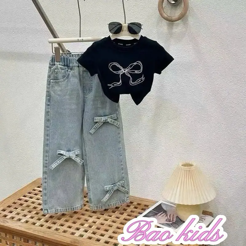 Sét quần bò đính nơ cho bé 3