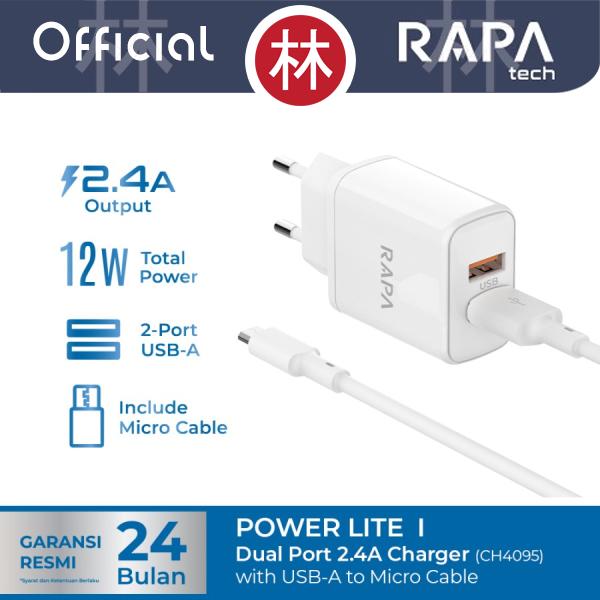 Gambar RAPAtech CH4095 POWER LITE I Dual Port 2.4A Charger + A to Micro Cable dari Liem Group Kota Administrasi Jakarta Barat Tokopedia