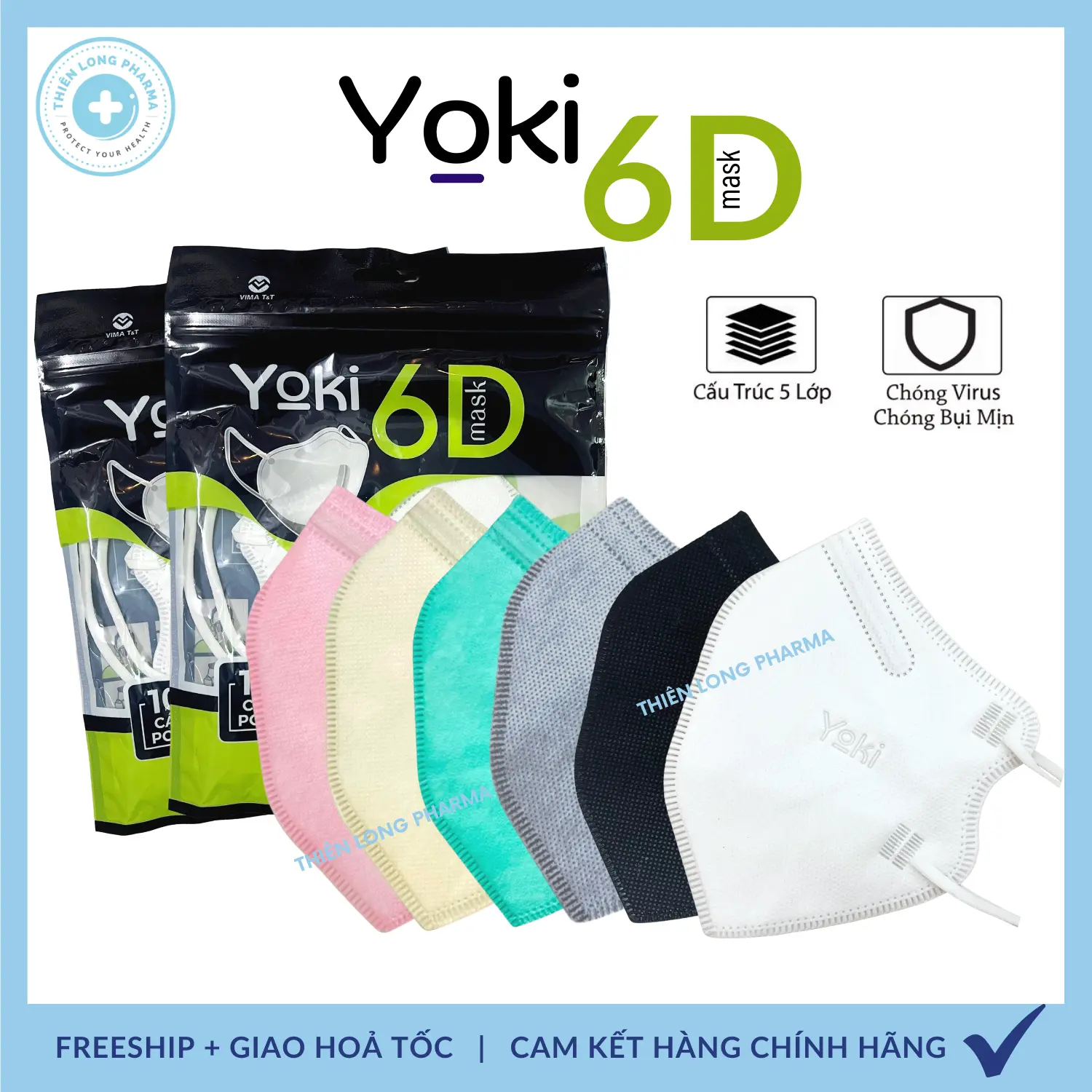 Khẩu trang 6D YOKI MASK, Khẩu trang y tế 2.5PM kháng khuẩn 5 Lớp Dày hàng chính hãng công ty