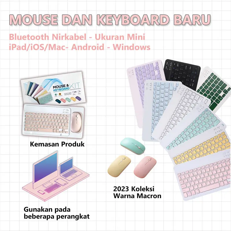 MAYY【READY】 2nd gen Pro 10 Inch 3 in 1 Wireless Bluetooth Keyboard Mouse Set Lightweight Portable For iPad 1