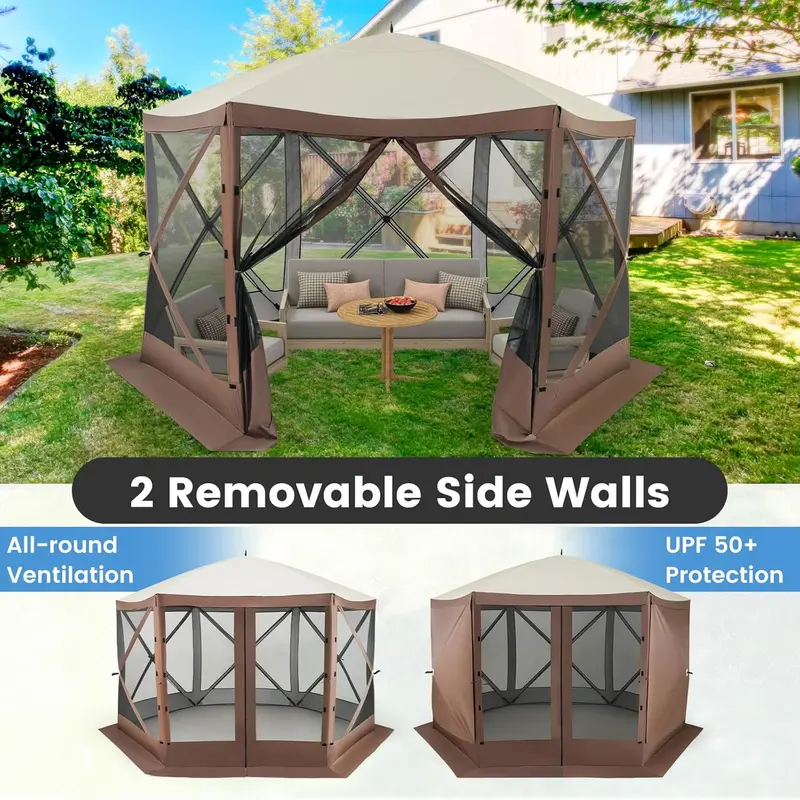 [Limited time deal]2.3 x 2.3m/3.5 x 3m/3.5 x 2.3m Pop up Camping Gazebo, 4/6-Sided Instant Setup House Tent with Carrying Bag, Portable Outdoor Sun Shelter Screened Canopy 2