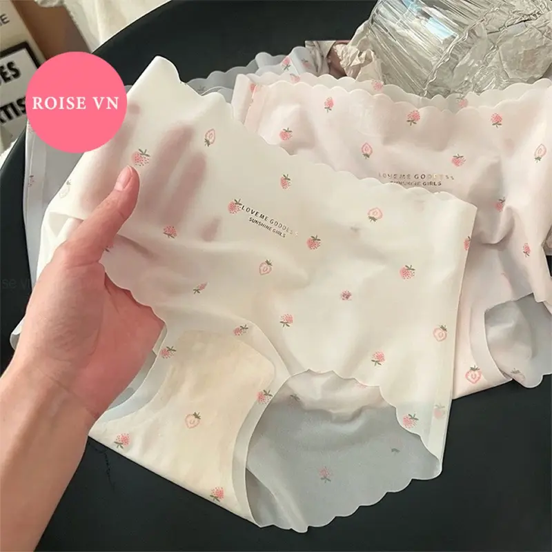 Set 10 (hoặc 5) quần lót su tơ nữ hình trái dâu không viền mỏng nhẹ tàng hình Women Cotton QL385