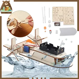 Rakit Perahu Kayu Elektrik Diy Rakitan Mainan Anak Perahu Kayu Listrik Baterai Pendidikan Sains Anak