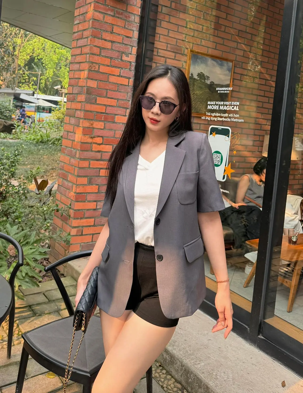 Áo blazer vest cộc tay có đệm vai kiểu hàn mùa hè form đẹp chất không nhăn
