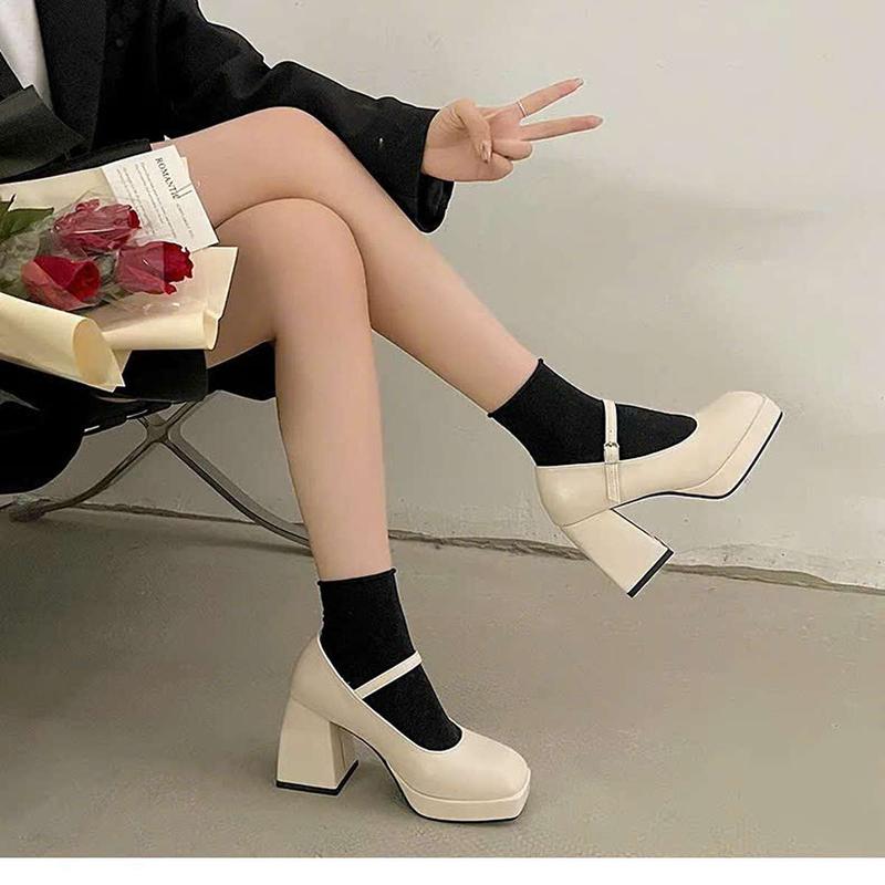 Phúc minh [TH36] Giày Nữ Đế Đúp Quai Hậu Khóa Cài Da Mờ Mũi Vuông Gót Cao 10cm Phom To Lùi 1 Size Màu Trắng Chất Liệu Da Mờ & Đế Cao Su Ma Sát Tốt Phù Hợp Bốn Mùa