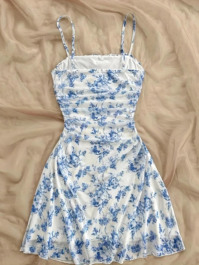 Product Introduction of Women's Floral Print   Cami Dress, Elegant Fashion Casual A Line Dress for Party Dating Wear, Ladies Dress for Summer 2