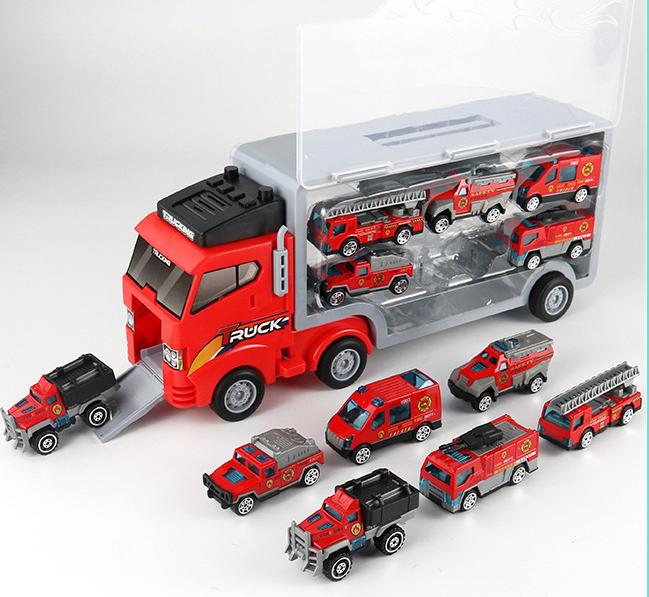  Đồ Chơi Trẻ Em Gara Ô Tô kim loại Di Động xe cứu hỏa,xe cảnh sát xe công trình xe quân sư Gara Ô Tô Di Động,Set Xe Tải Nhiều Ngăn 6 Trong 1 Toy 