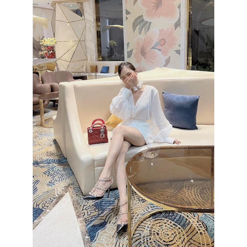 (Có BigSize) Set Áo Tay Dài Bèo Cổ Dây Kết Đá Và Chân Váy Chữ A 2 Túi Mổ A2CV013 8