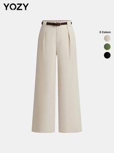 YOZY Valentine's Day Gift for Girl,  Solid Belted Plicated Wide Leg Pants/ Casual High Waist Trousers, 2024 Women's All Season Outfits for Work, Business Wear, Fall&winter Clothes