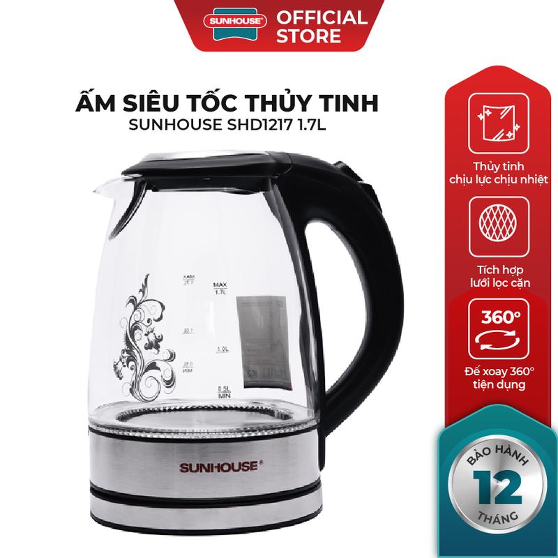 Ấm siêu tốc thủy tinh 1.7 L SUNHOUSE SHD1217
