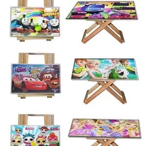 MEJA LIPAT/MEJA BELAJAR ANAK/MEJA BELAJAR LIPAT MOTIF KARAKTER COWOK DAN CEWEK KAKI SILANG Kayu