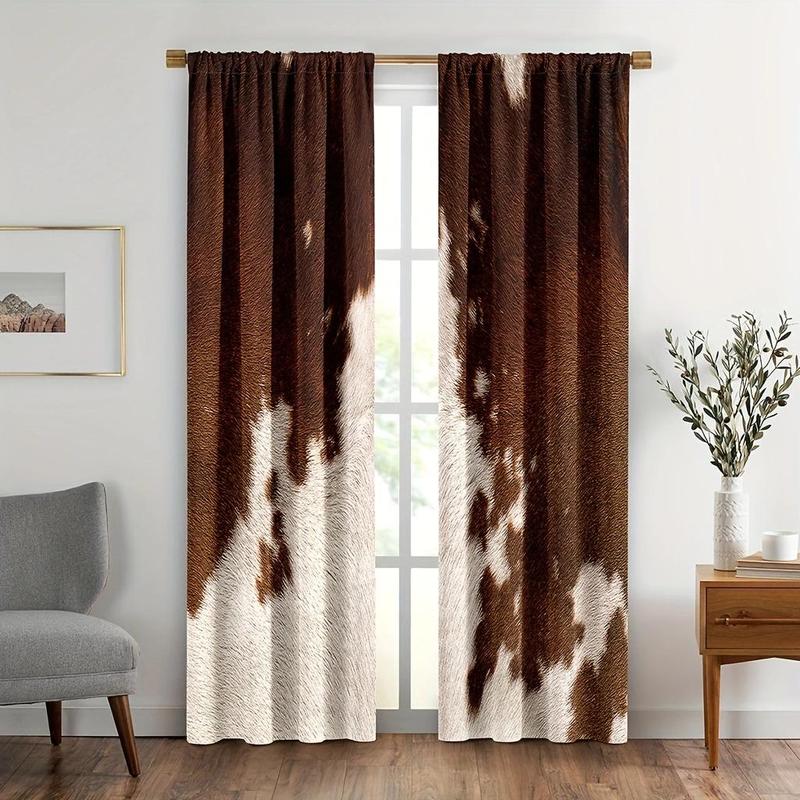 Cowhide Pattern Window Curtain, 2pcs Farm Animal Window Drapes, Western Cowboy Farmhouse Window Curtain, Home Decor for Living Room Bedroom 6