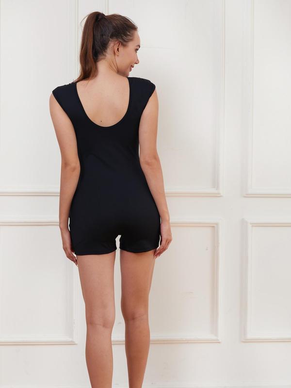 Maternity Solid Scoop Neck Skinny Romper, Casual Comfy Cap Sleeve Maternity Romper for Summer, Maternity Pregnant Clothes for Daily Wear 1