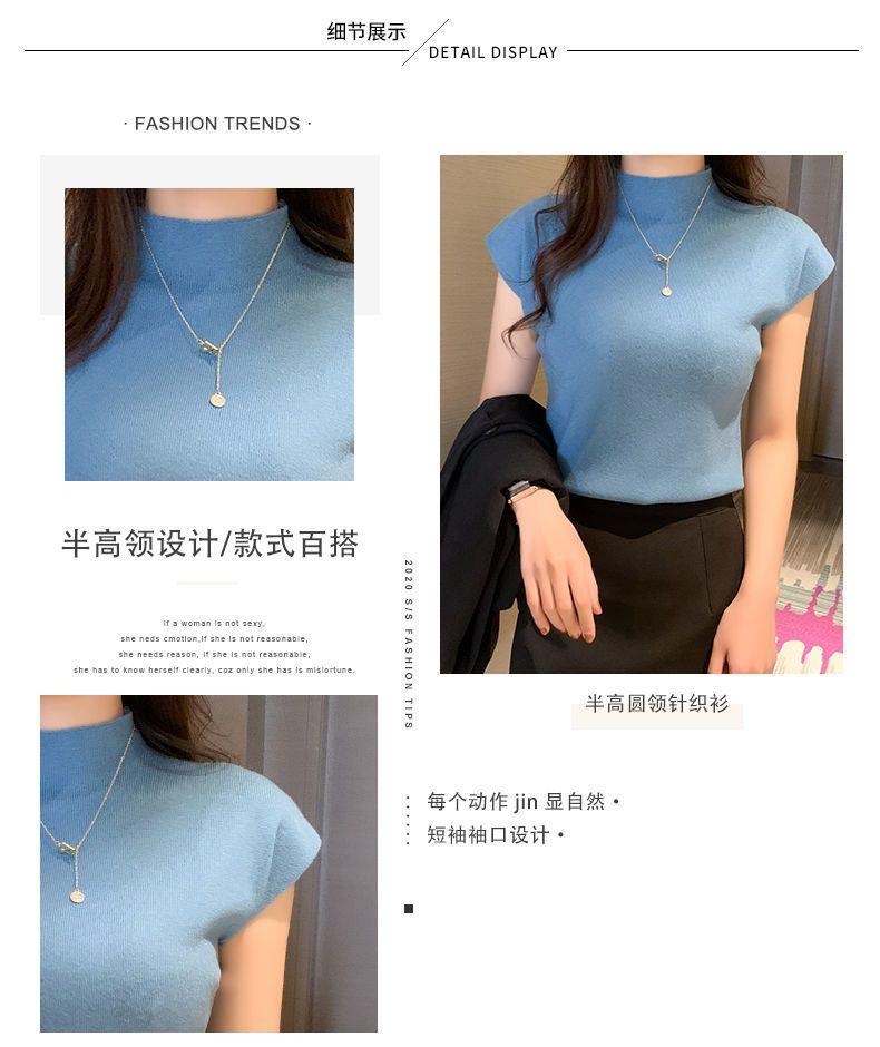 Product Introduction of Áo Lớp Nền Cổ Lọ Nửa, Hàng Mới Về Mùa Xuân Và Mùa Hè 2024, Đồ Len Không Tay Cho Nữ, Đồ Mặc Bên Trong, ngắn Tay, Áo Len Mỏng, Áo Thun Mỏng 5