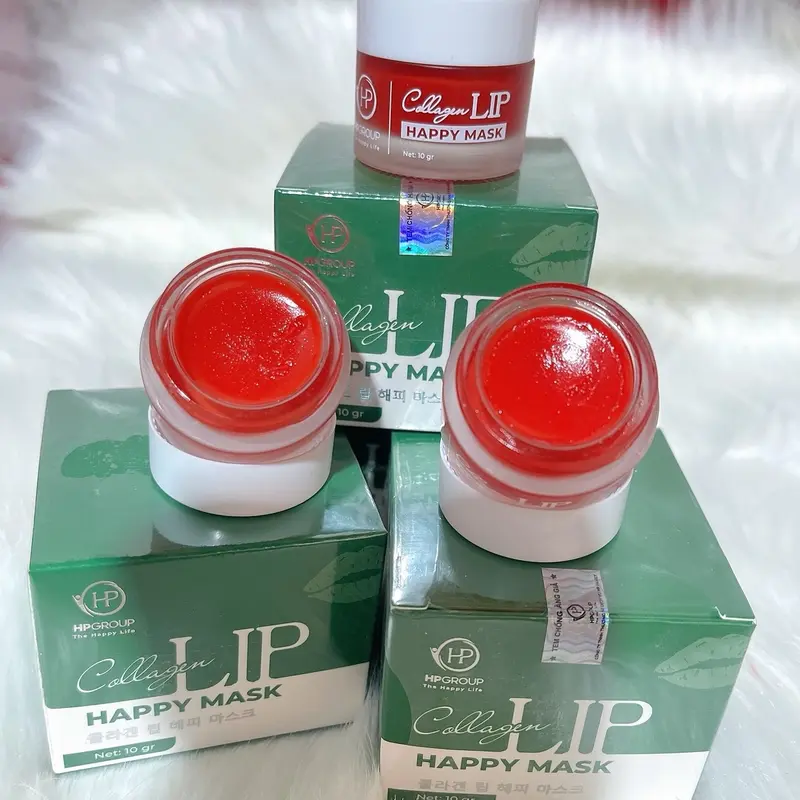 (Sỉ 10 hủ ủ môi ) Ủ Môi Collagen Lựu Đỏ Happy Lip HP GRUOP 10g Hỗ trợ mềm mướt môi, kích Hồng mờ thâm môi. Kích màu môi sau phun xăm 3