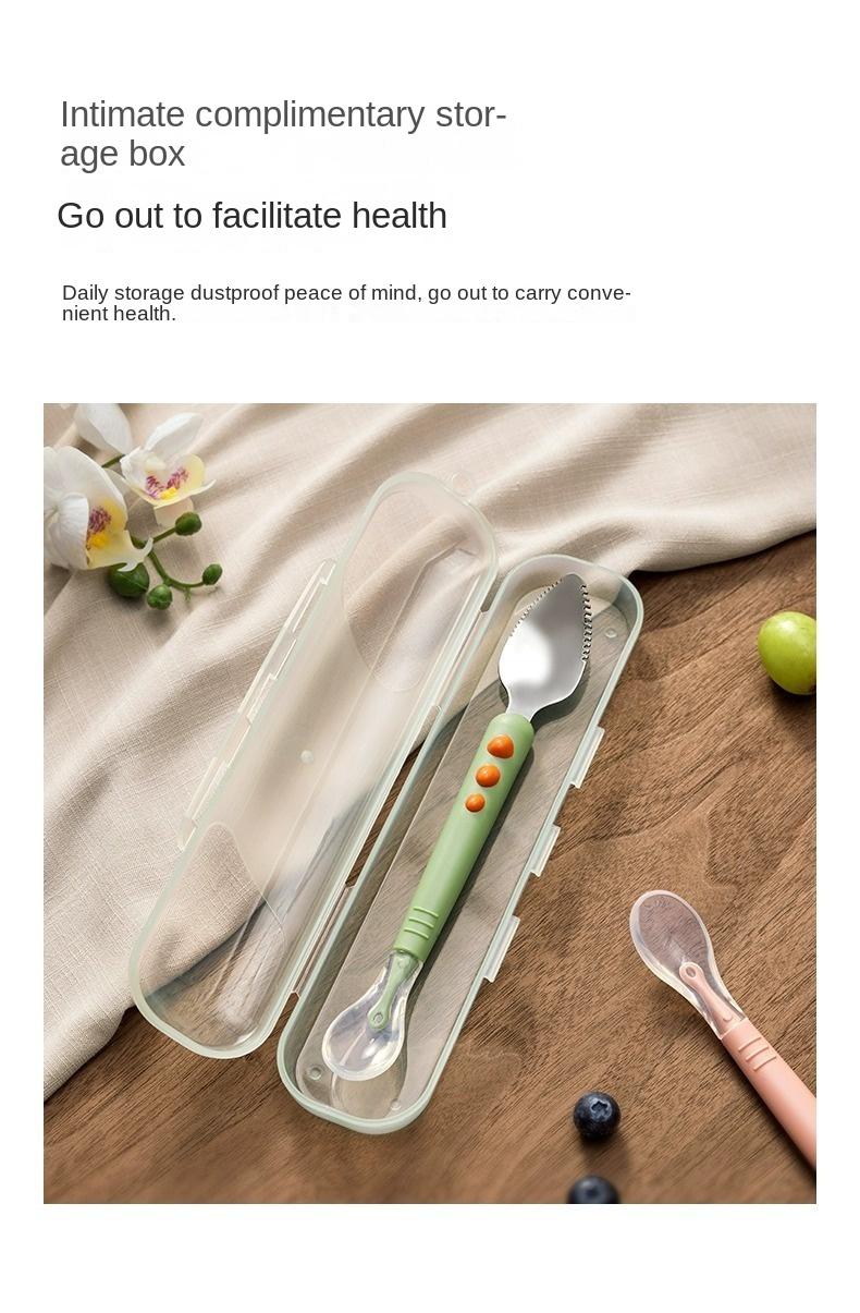 Product Introduction of Double-Headed Mud Scraper Spoon Baby Food Supplement Baby 316 Stainless Steel Fruit Puree Spoon Silicone Spoon Feeding Mud Scraper Spoon 7