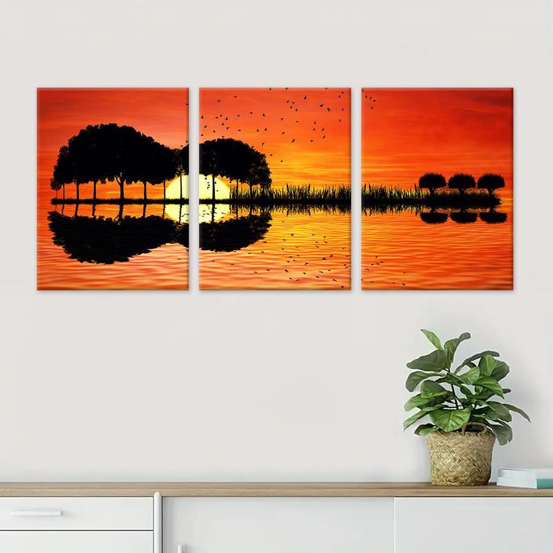 Sunset Guitar & Lake Pattern Framed Canvas Painting, 3 Counts Modern Wall Art Painting, Wall Art Decor for Home Living Room Bedroom Office 6