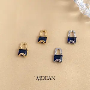 Modan - Sparkling Colorful Emerald Green / Blue / Clear / Purple / Red Padlock Stud Earrings Anting Tusuk Gembok Warna Warni Hijau / Biru / Bening / Ungu / Merah