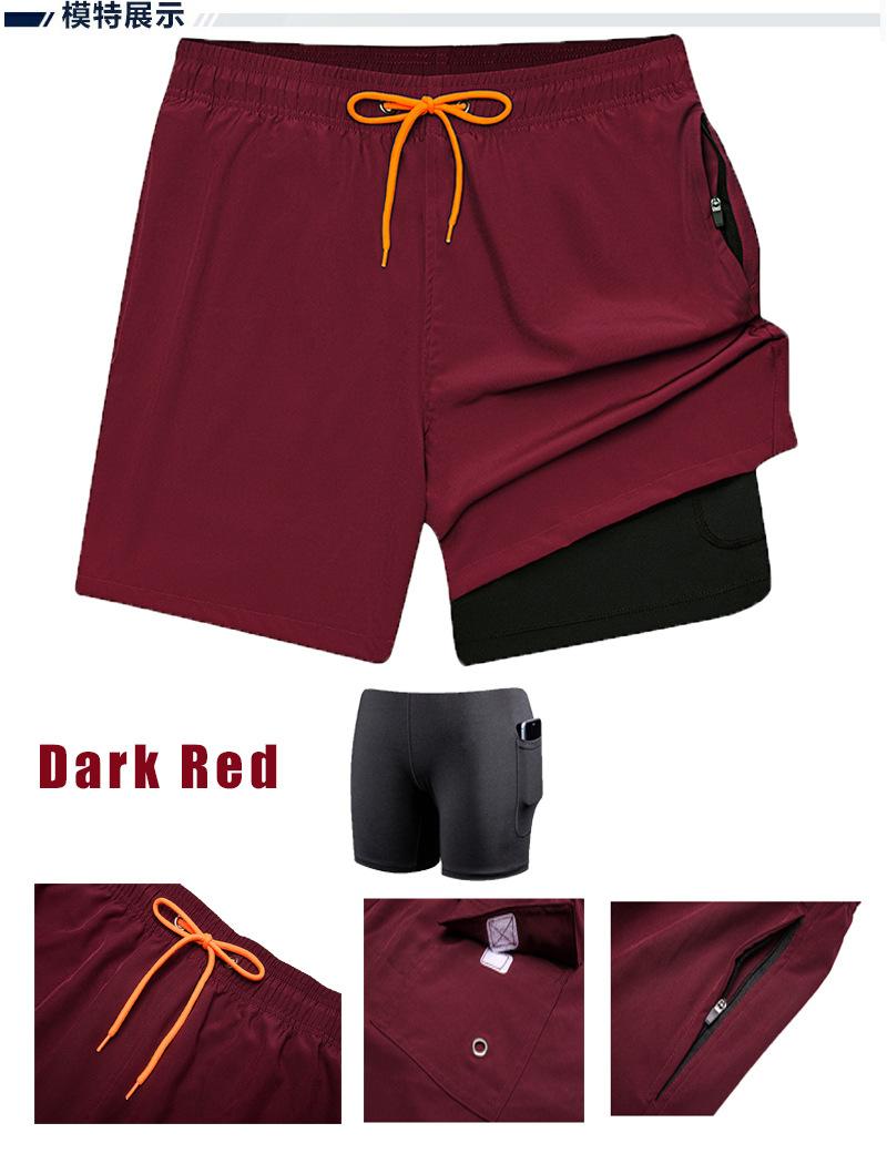 Product Introduction of European and American Men's Swim Shorts with Zipper Pocket, Two-in-One Beach Shorts, Anti-Embarrassment, Quick-Dry, Water-Resistant Lining Shorts 9