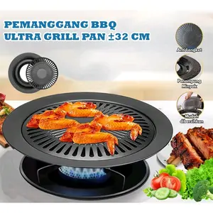 Pemanggang BBQ Alat Panggang Daging / Piring Pemanggang / Grill Pan BBQ Panggangan Besi Hitam