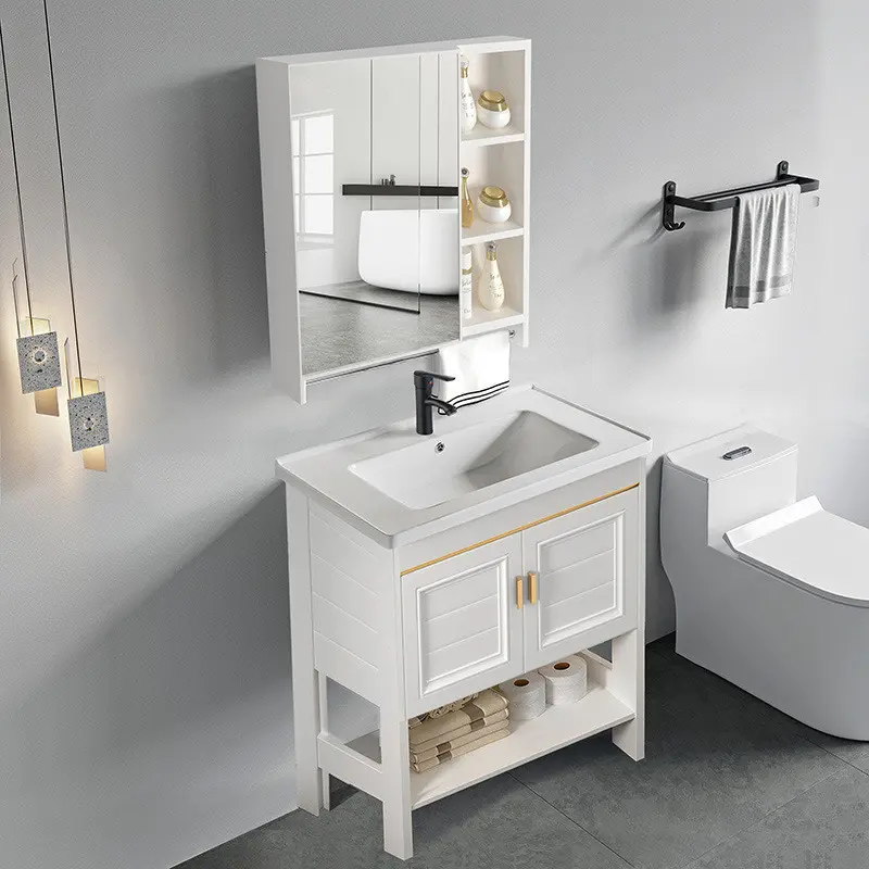 Waterproof Bathroom Cabinet Combination Floor Type Wash Basin Ceramic Whole Washbin Simple Home Small Apartment Simple