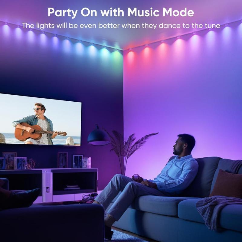 LED String Light, 1 Count Smart LED String Light with Remote Control & APP Connection Function, Indoor Wall Light RGB String with Color Changing & Music Sync 8