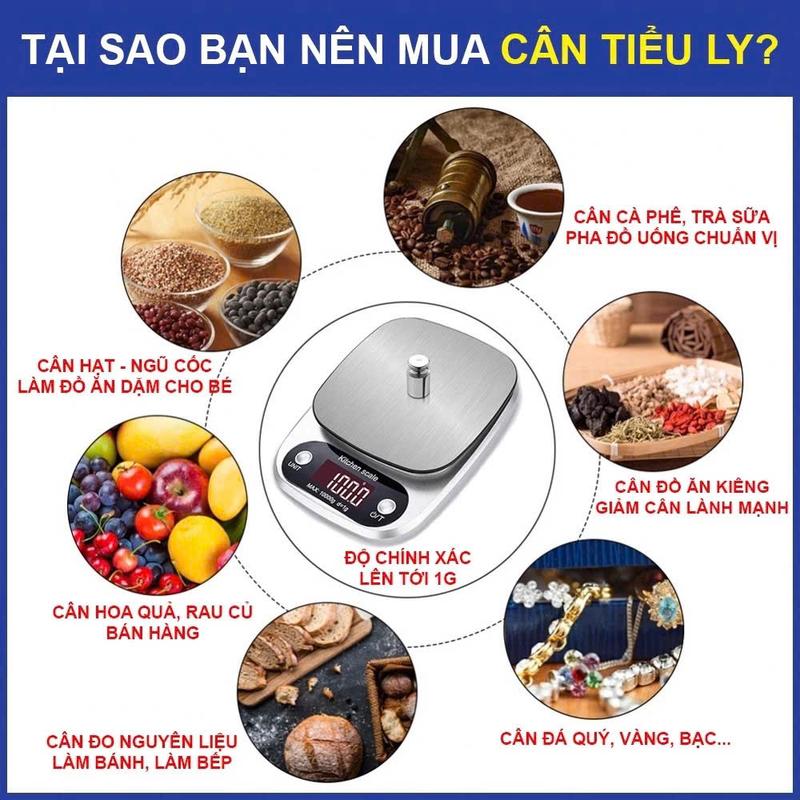 Product Introduction of Cân Tiểu Ly Điện Tử Nhà Bếp Mini Định Lượng 1g - 5kg Bền Bảo Hành 12 Tháng 0