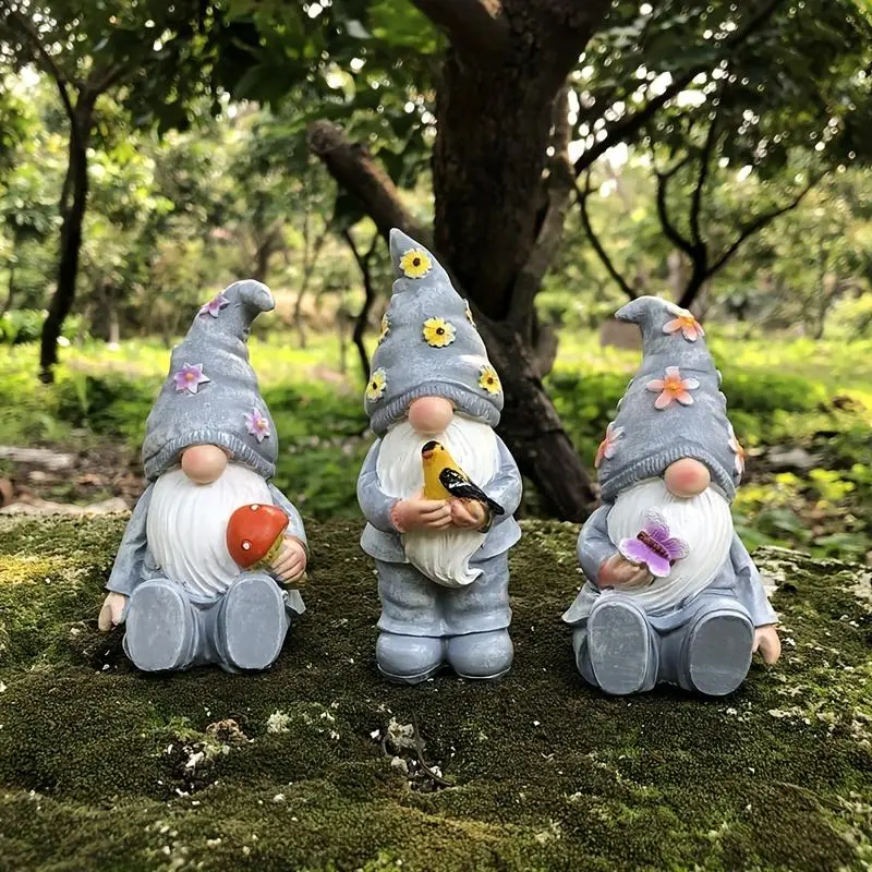 Garden Gnome Statue, 3 Counts/set Mini Resin Dwarf Ornament, Garden Decoration for Home Outdoor Yard Lawn, Home Decor Supplies 2