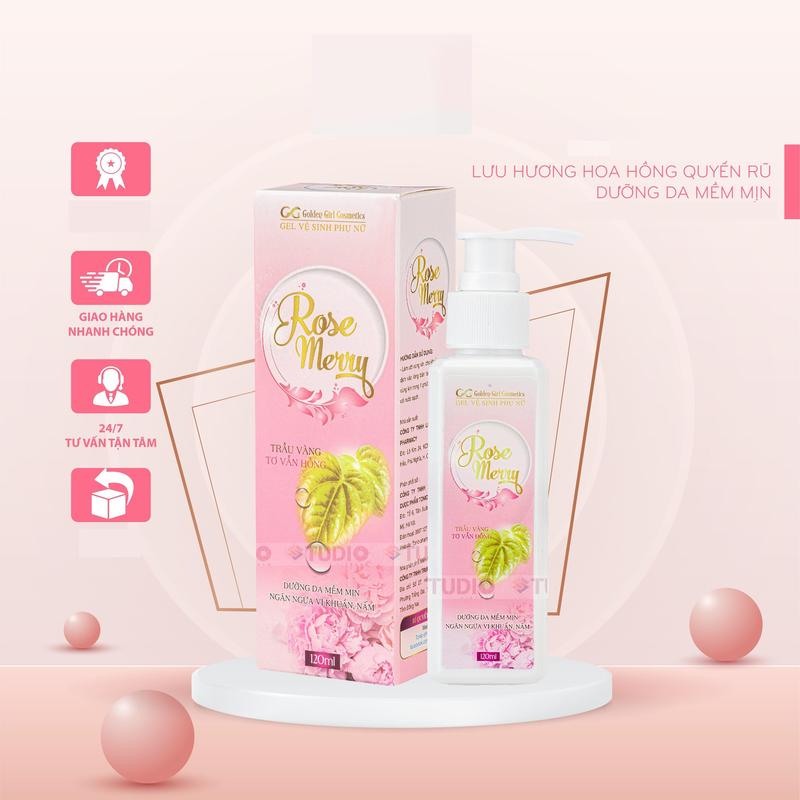 (Che tên trên hộp hàng) Dung dịch vệ sinh lá trầu không Rose Merry 120ml - Mua 2 tặng 1 nước hoa vùng kín Nữ Trà vesinh  phunu