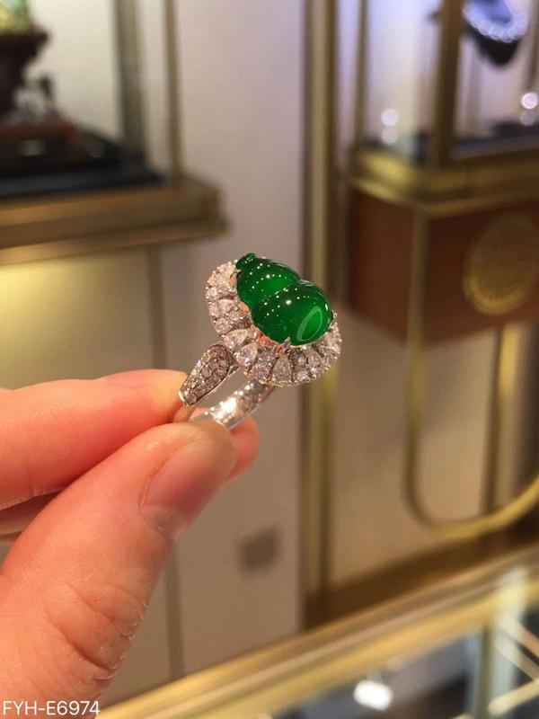 Product Introduction of Imitation Glass Type Emperor Green Gourd Ring Graceful and Fashionable Open End Adjustable with Diamond Ice-like Special-Interest Design 9