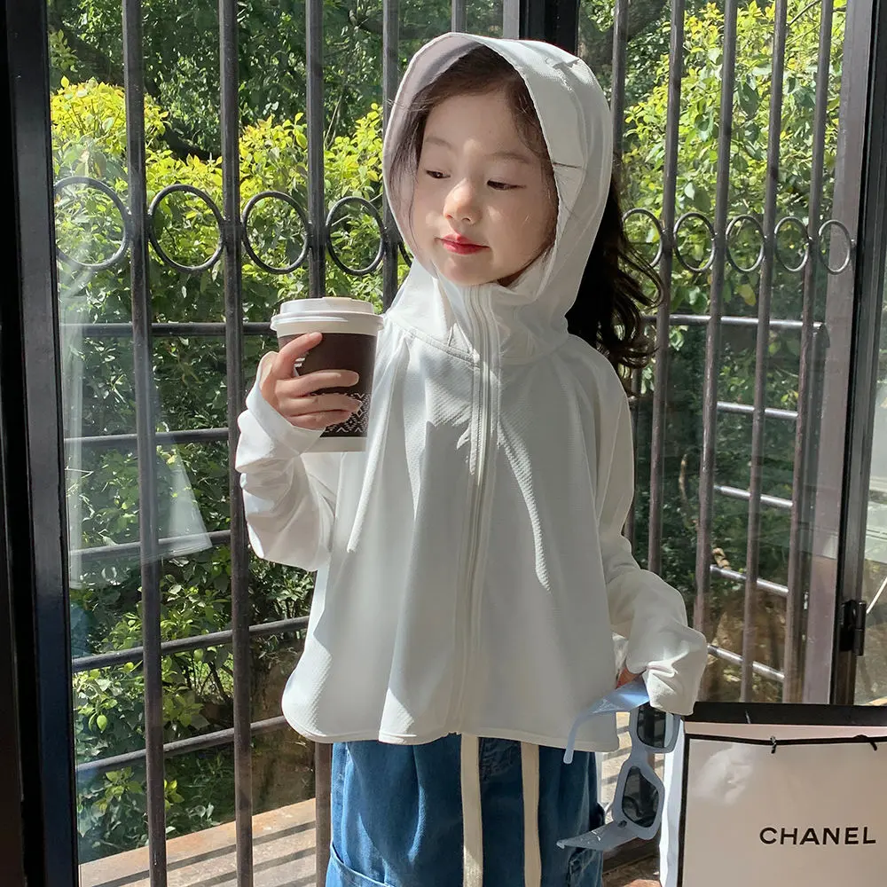 Girls' Sun Protection Jacket Summer Thin Coat Children's Sun Protection Clothing Ice Silk Big Girl 2024 New Summer Breathable