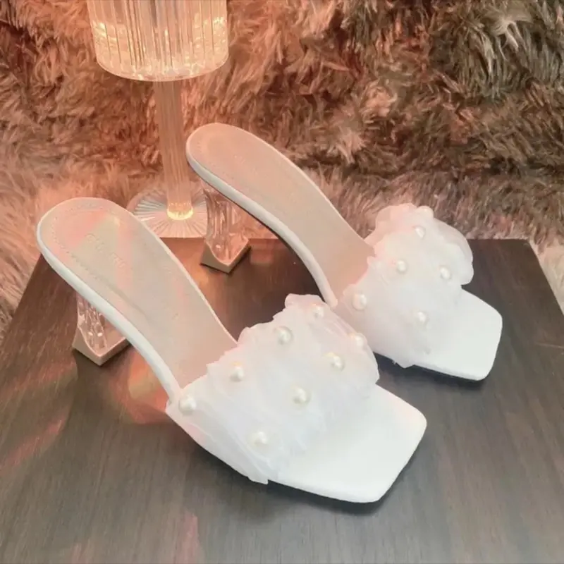 MÃ 62  dép nữ nhún bèo đính ngọc gót 7cm DéP Shoes GiàY Sandal 0