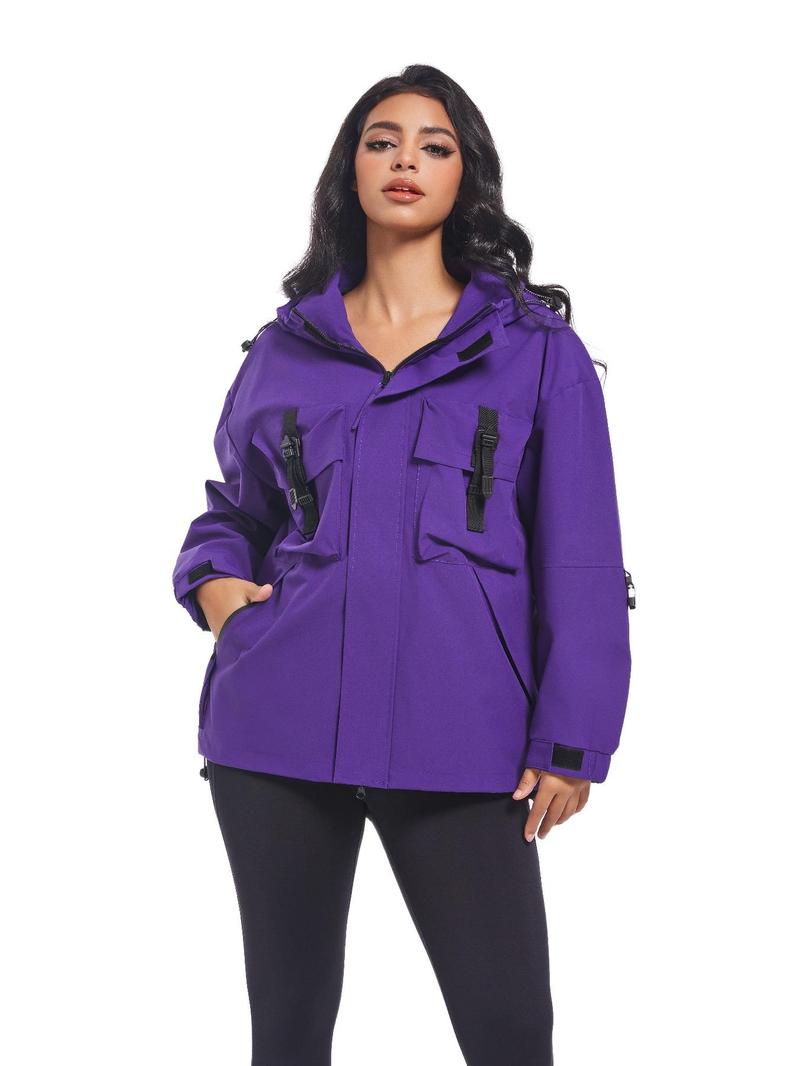 Product Introduction of Unisex's Solid Color Drawstring Pocket Zip Up Hooded Sports Jacket, Casual Long Sleeve Windproof Outerwear for Outdoor Activities, Sportswear Clothing for Fall & Winter 1