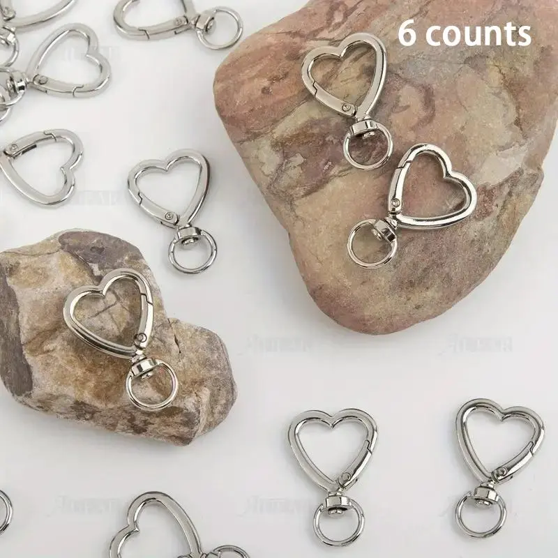Heart Shaped Keychain Clip, 6 Counts/set DIY Creative Design Buckle Keychain, Hanging Buckle Keychain Accessories, Keychain Accessories
