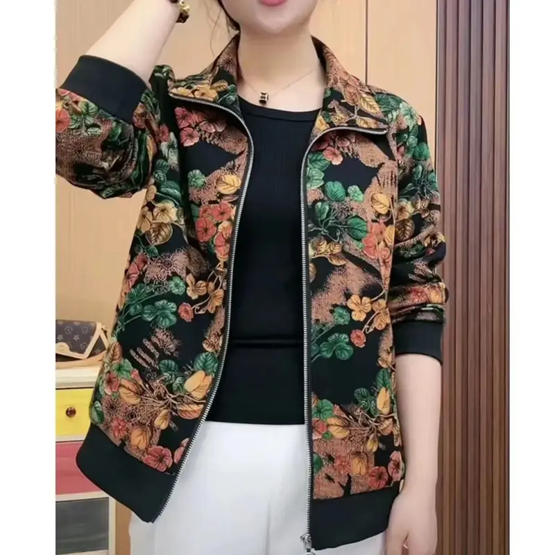 Áo Khoác Cho Mẹ TRUNG NIÊN, Quần Áo Mùa Thu Cho Nữ, Bó Sát, Phong Cách Hàn Quốc, Thường Ngày, Thanh Lịch, In Hình Hoang Dã, Áo Cardigan Thanh Lịch, Thích Hợp Cho Phụ Nữ 5