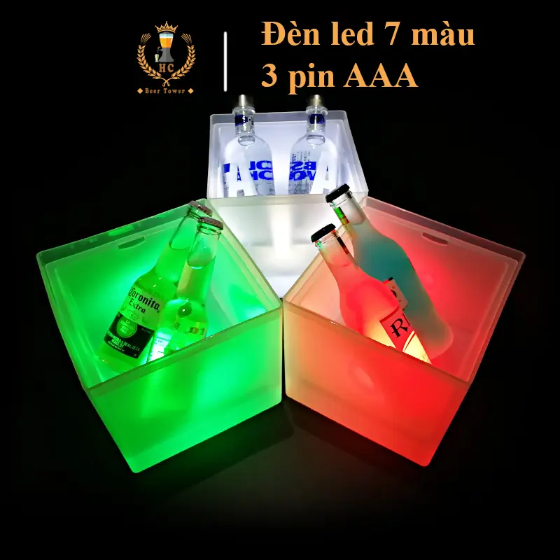 Xô đá ướp lạnh có đèn led 3.5 lít HC305 Đèn 7 màu tự động thay đổi Hình vuông 19x19xcao18.5cm Nhựa PP cho bar KTV party 2
