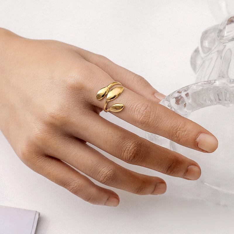 Product Introduction of New Simple Niche Design Stainless Steel Leaf Open Titanium Steel Ring Jewelry for Women 4