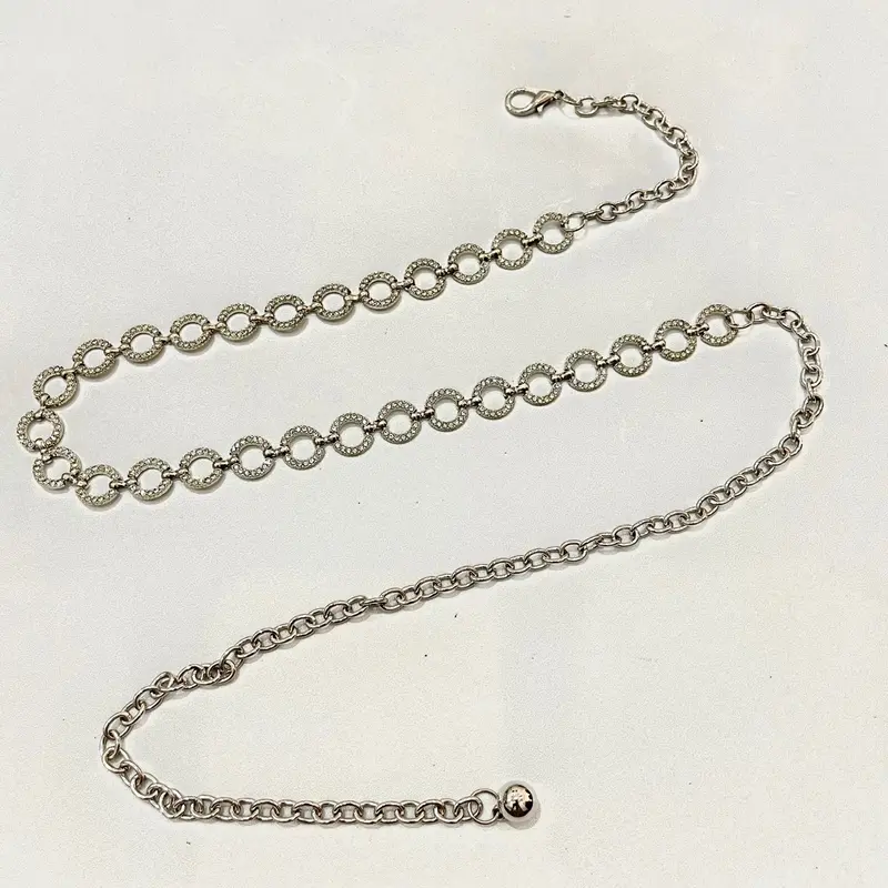 Thắt Lưng Xích Phối Váy Mặt Tròn 1cm Đính Đá 2 Màu, Chất Kim Loại Không Rỉ Sành Điệu Cho Nữ - H&T SHOP 8