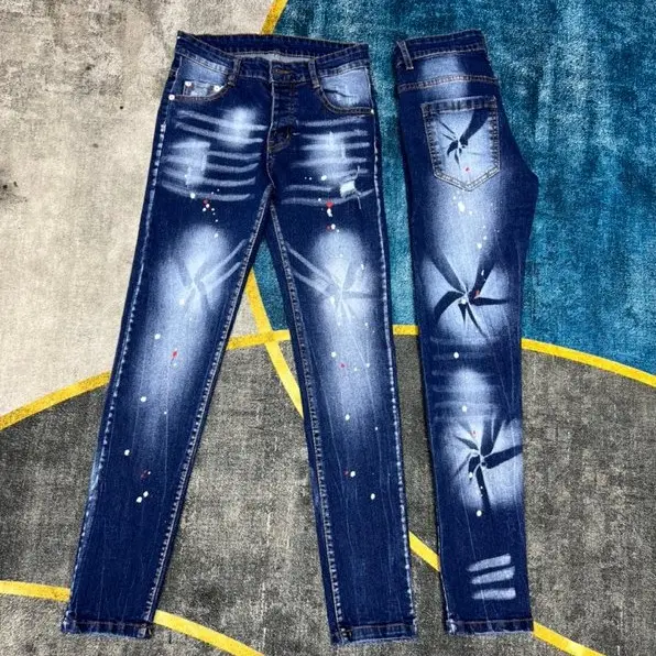 Quần jeans đê quyy xanh lốcc xoáyy VIP Hót New Nam Menswear Pants Denim Có Túi Tre
