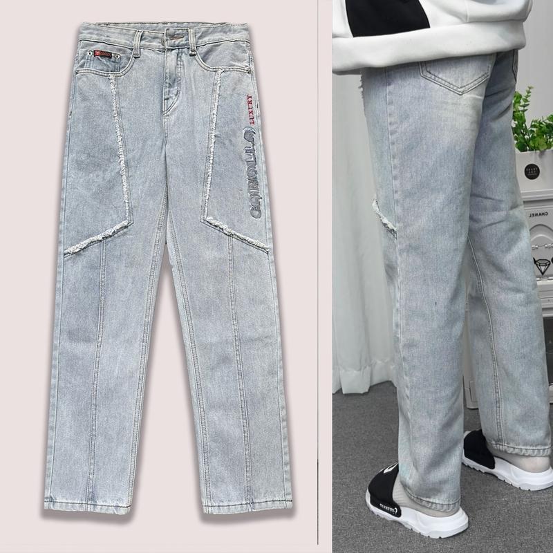 CAROLLA Quần Jean Nam Form suông, ống đứng, ống suông, Jean Baggy, Năng Động, Menswear Pants Kem Có Túi 6
